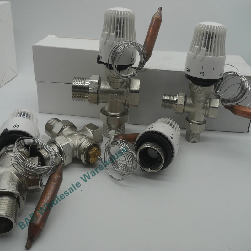 Brass three way valve thermostatic radiator valve for heating system T type temperature controller valve energy save 30-70degree