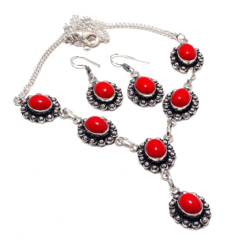 

Coral Necklace + Jewelry Set Silver Overlay over Copper , 48.4 cm, N4375