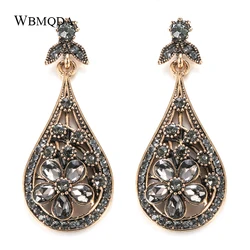 Wbmqda Vintage Crystal Flower Drop Earring For Women Ethnic Bride Jewelry Antique Gold Color Dangle Earring Arabesque Bijoux