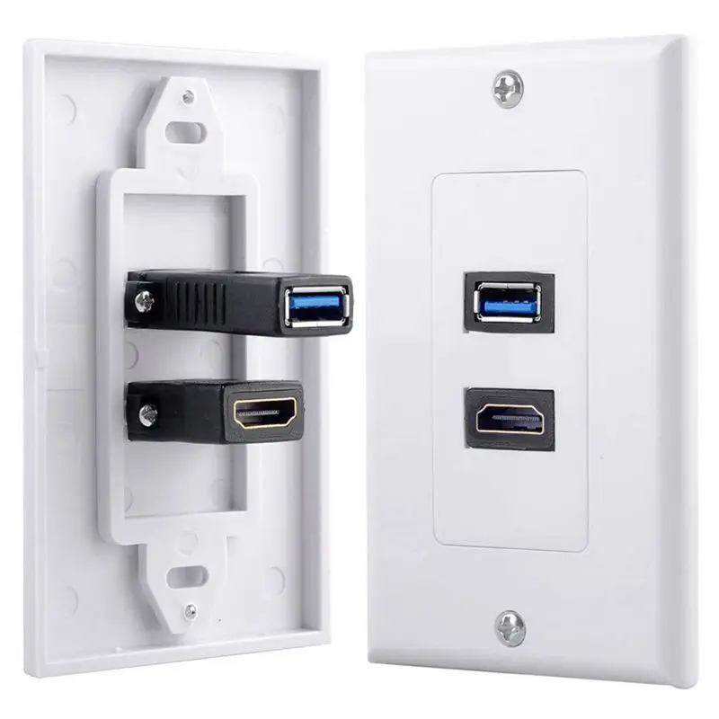 1x 2Port HDMI + USB 3.0 kobiet ścienne płyta czołowa panelu gniazdo wyjściowe Extender biały