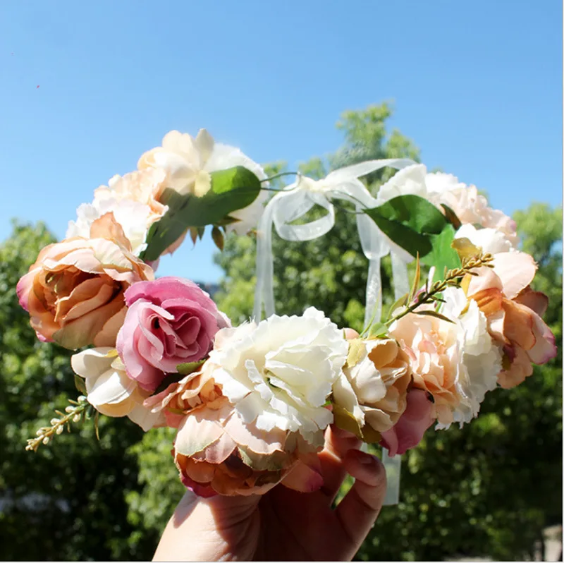 Princess Head Wreath Birthday Simulation Rose Flower Crown for Wedding Bride Garland Seaside Holiday Bridesmaid Hair Decoration