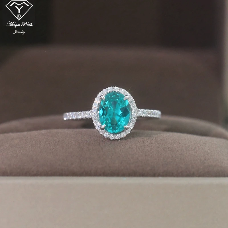 Simulated Paraiba Tourmaline Ring Real 925 Sterling Silver Party for Women Gifts Gemstone Aesthetic Female Modern 2024 Trend New