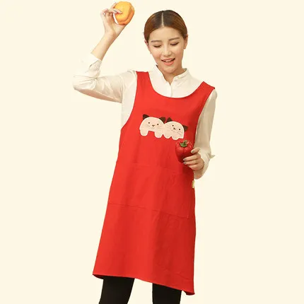 Cute Funny Japanese-style Apron Work Clothes Home Kitchen Cooking Breathable Cotton Waist Pinafore Women Apron