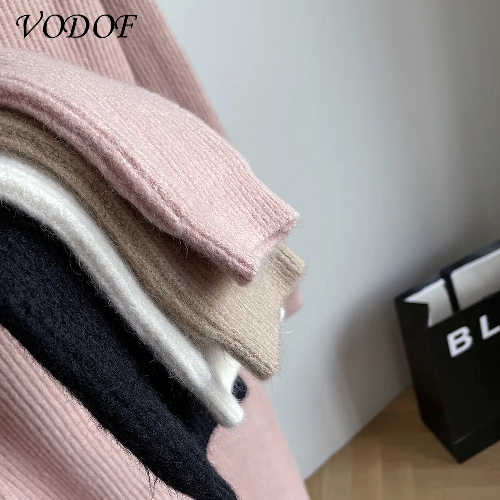 Vodof Winter Herfst Oversized Gebreide Kasjmier Trui Vrouwen V-hals Basic Thicken Truien Vrouwelijke Knit Truien Top