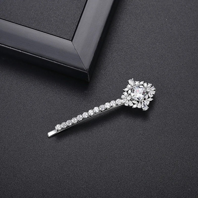 SLBRIDAL Luxury Trendy Prong Setting Cubic Zircon Women Hair Clip Barrettes Gilrs Bobby Pins Hairgrips Jewelry Hair Accessories