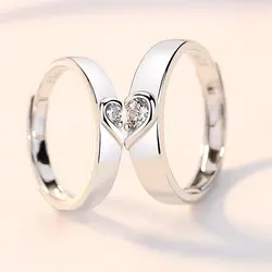 Punk Fashion Love Heart Matching Couple Rings Set 2Pcs for Women Men Lover Wedding Zircon Rings Girlfriend Dating Gift Jewelry