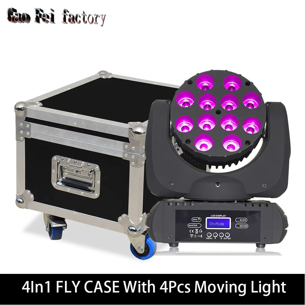 Flight Case With Moving Head 12X12W 4In1 RGBW Led Lyre Wash DMX Light Beam For Dj Disco Party Concert Show