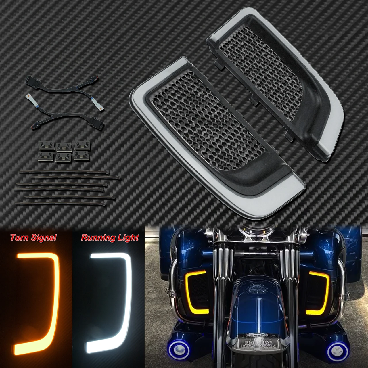 Motorcycle LED Turn Signal Running Fairing Lower Grills Light Black For Harley Touring Tri Road Street Electra Glide FLHTCU