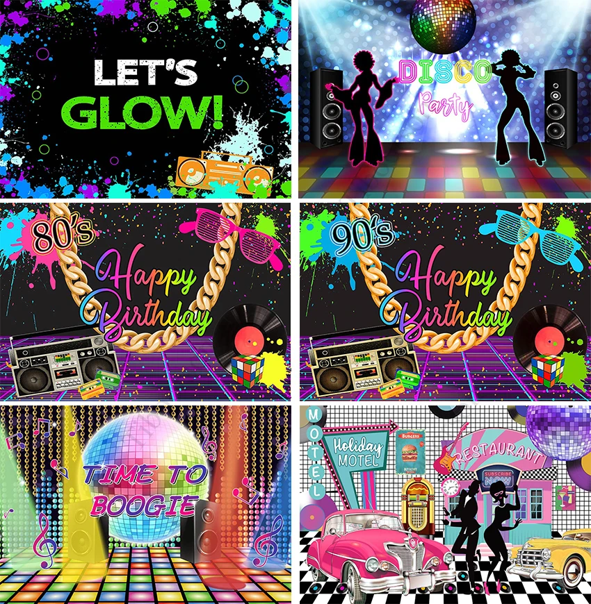 

90s Themed Birthday Backdrop Graffiti Hip Hop Music 80s Disco Background Disco Carnival Party Retro Style Photo Booth Props