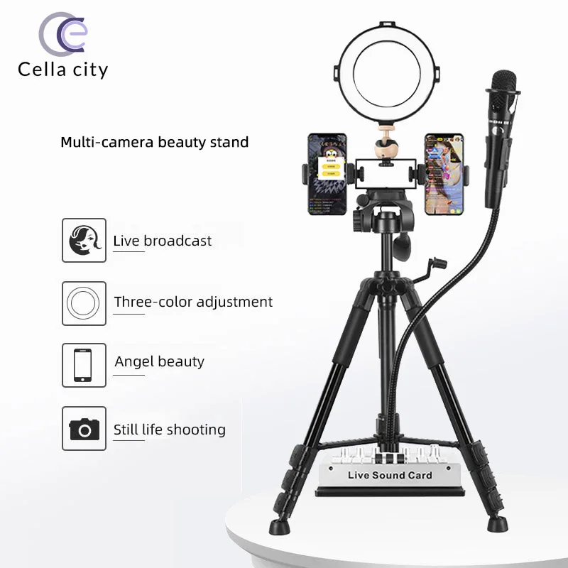 

16/26cm LED Photo Ring Light Selfie RingLight with Microphone Tripod Stand 3 Light Modes Dimmable Ringlight for YouTube Video