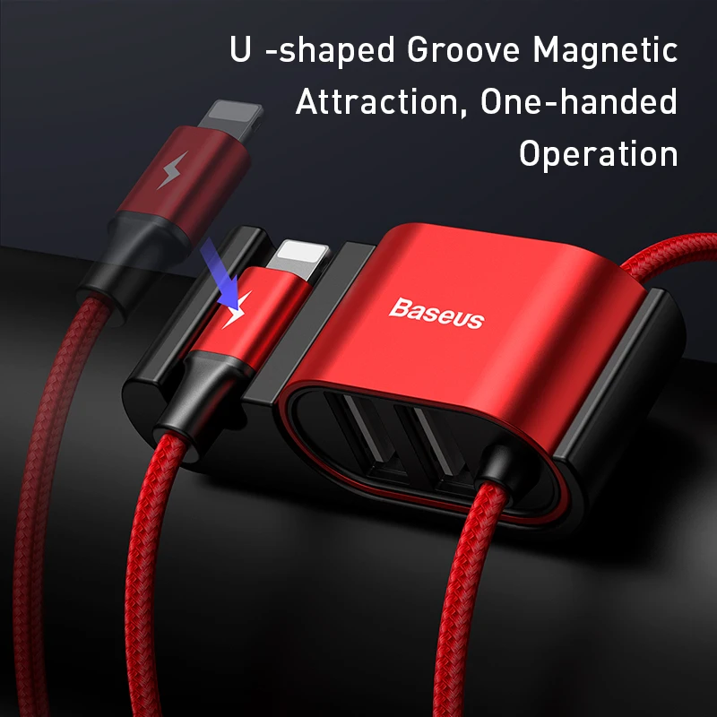 Baseus Car Backseat Charge Cable Rear Seat Charging Cable + USB Hub Charging Dock Dual USB Data Cable For iPhone Huawei Xiaomi