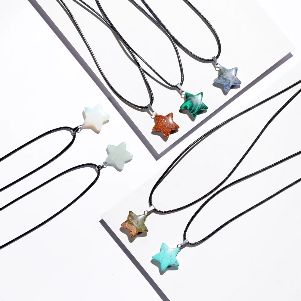 ASHMITA Natural Healing Crystal Stone Star Pendant Necklace for Womens Mens Solar Quartz Pendants Jewelry  18Inch Leather