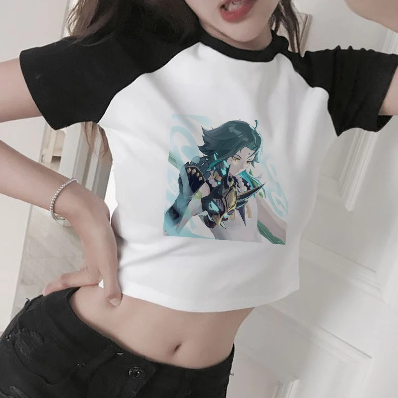 Anime Genshin Impact Xiao Cool T Shirt Woman New White Casual Short Sleeve Tshirt Female Manga Streetwear Harajuku Y2K T-shirt