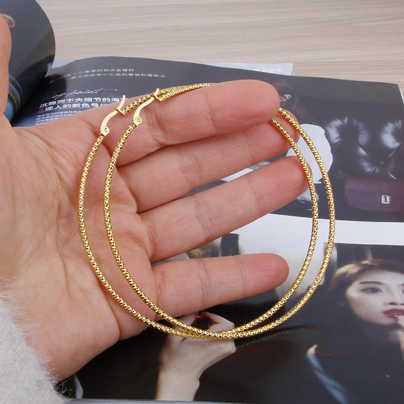 Hgflyxu Gold Color Stainless Steel Big Large Hoop Earring for Women Nice Ear Fashion Jewelry Party High Quality New 2022 E0164