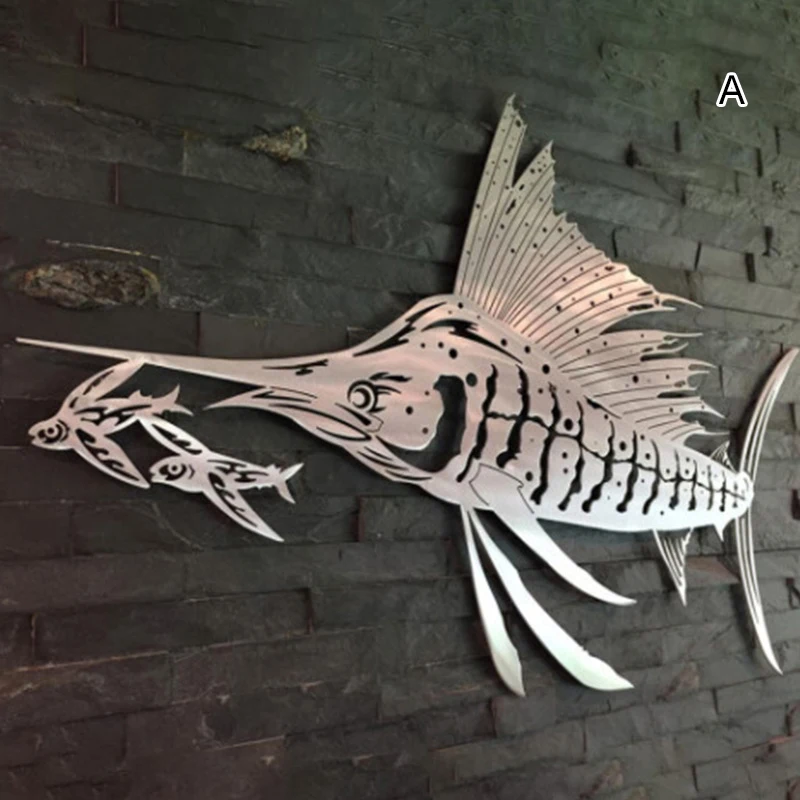 Gorąca sprzedaż Metal Marine Fish Wall ozdobne kute żelazo kryty Ornament rzemieślniczy dla domu salon sypialnia dekoracje wiszące