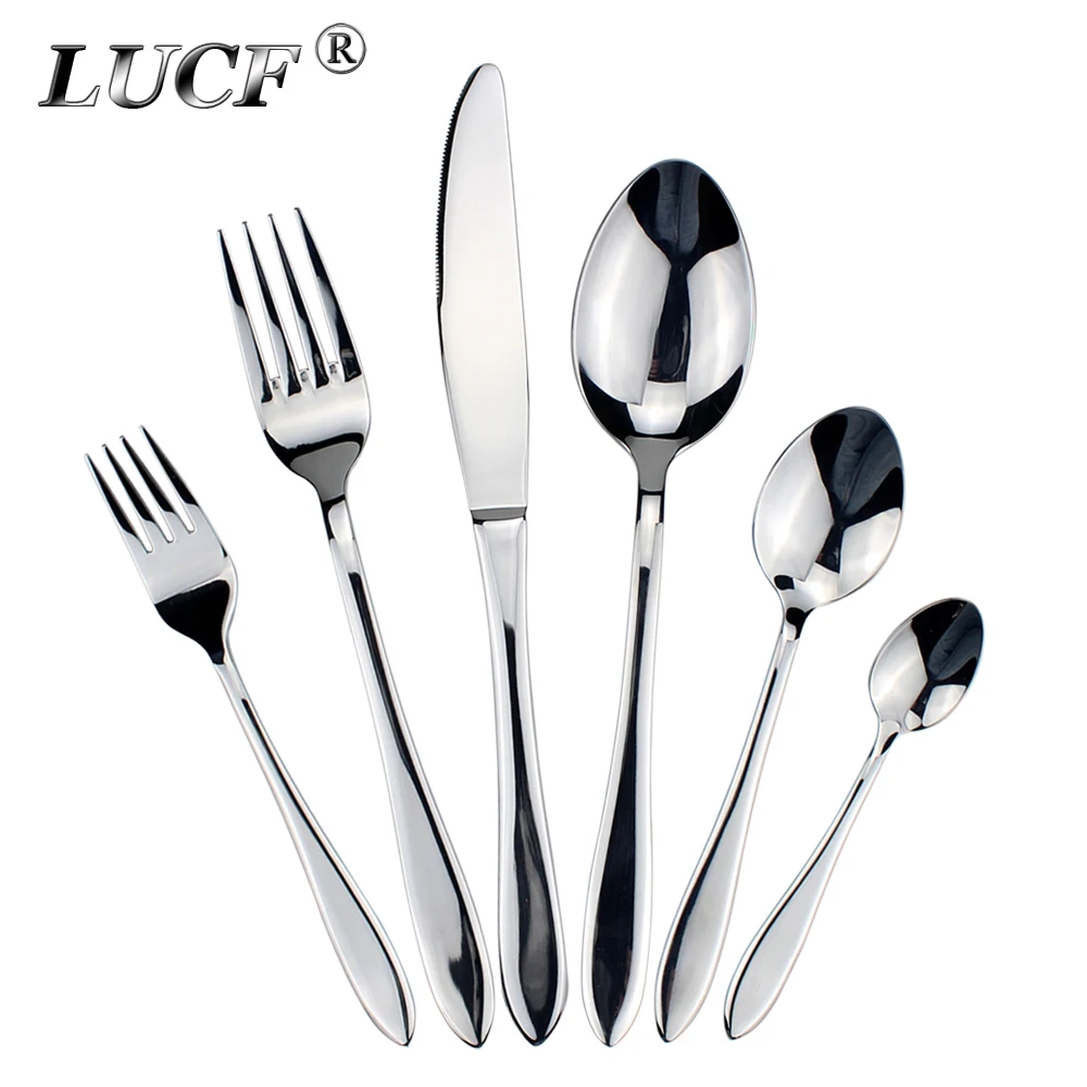 Fashion Concise Style Mirror Stainless Steel Cutlery Fairshaped Dinnerware Cake Fork Coffee Spoon 6 Option Utensils For Kitchen