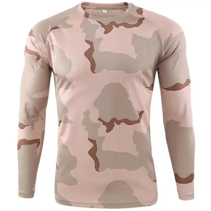 New Outdoor Quick Dry T Shirt Men Tactical Camouflage Long Sleeve Round Neck Sports Tshirt Camo Funny 3D Camouflage T-shirt