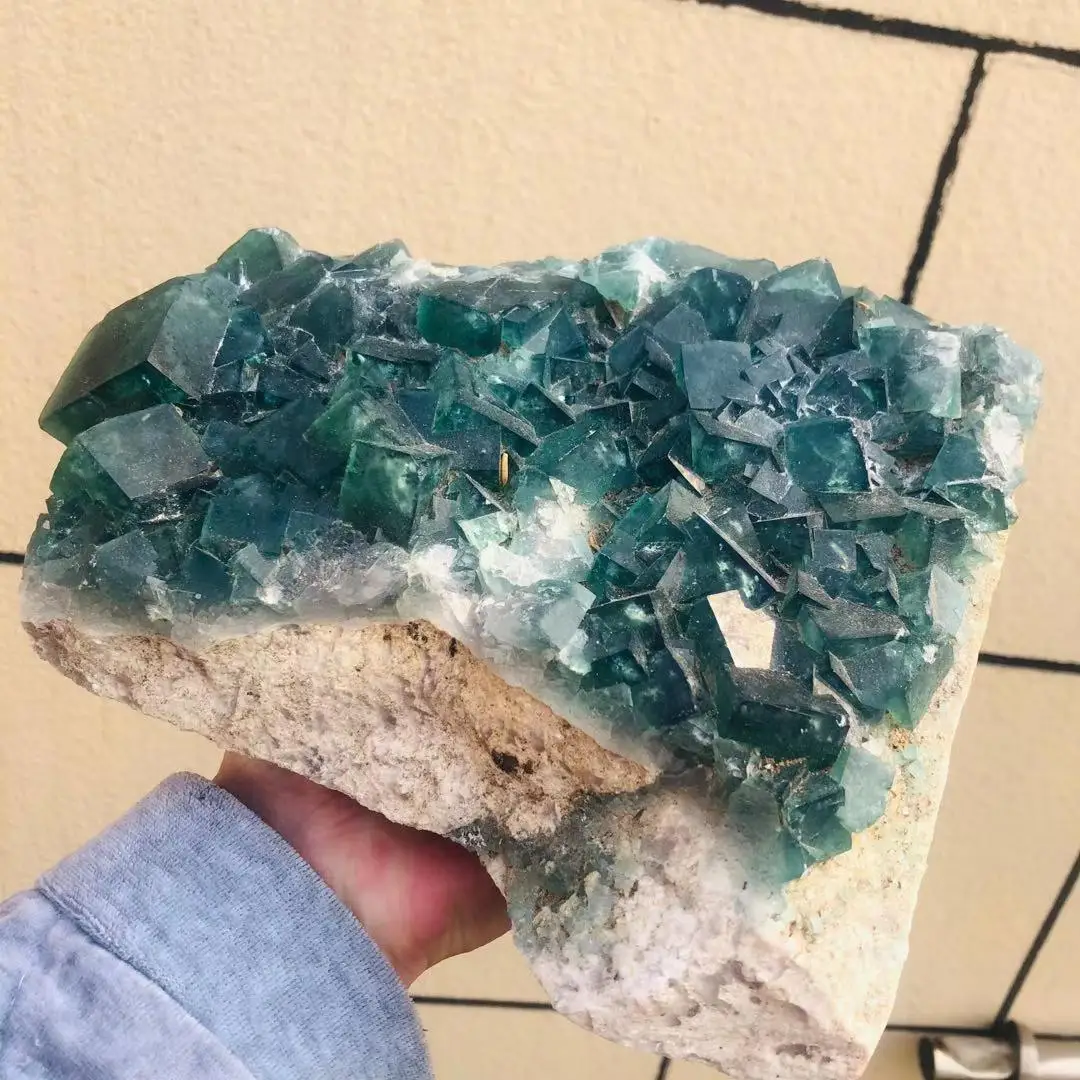 Large Natural Green Fluorite Stone Cluster Geode Crystal Specimen 1pc