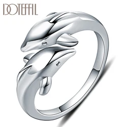 DOTEFFIL Double Dolphin 925 Sterling Silver Charm Woman Ring High Quality Brand Fashion Jewelry