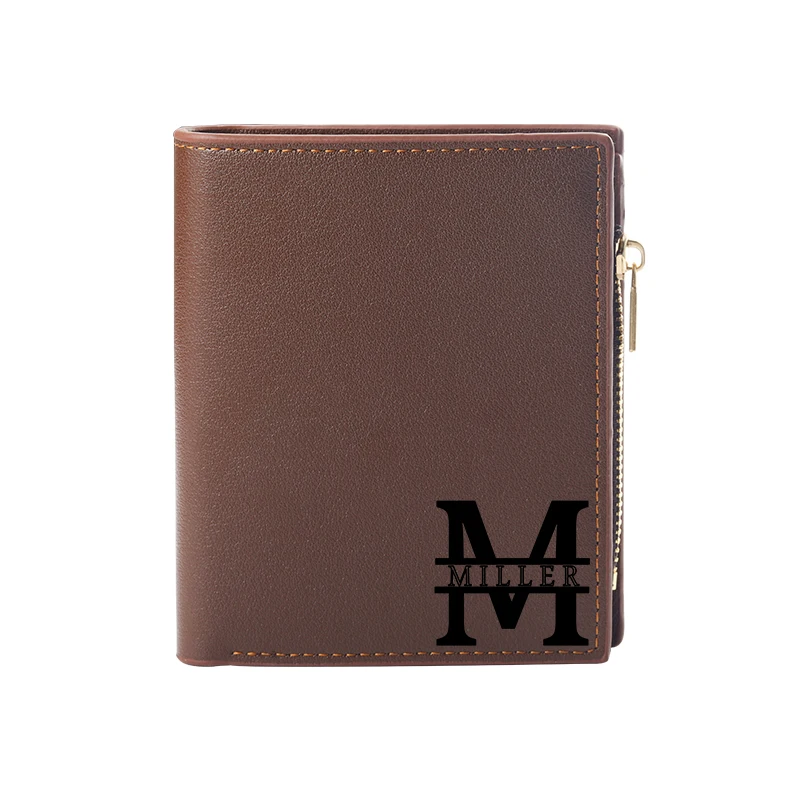 

New Custom Name Corner Monogram Initial Mens Personalization Tri-Fold PU Leather Purse Custom Engraving Wallet Name Wallet