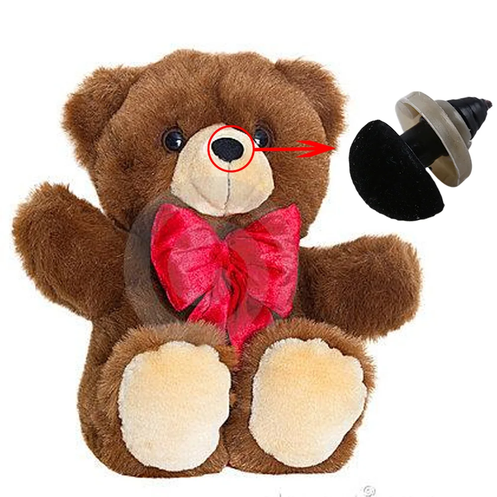 Muñeca de terciopelo con nariz triangular de plástico, juguete de peluche de oso con botón artesanal, 12x14mm, accesorios de seguridad para la nariz, 10 unidades