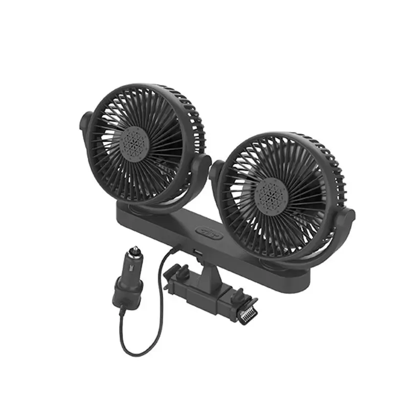 Dual Head 3-Speed 12V 24V Car Headrest Back Seat Cooling Fan With 5V USB Charger Q81F