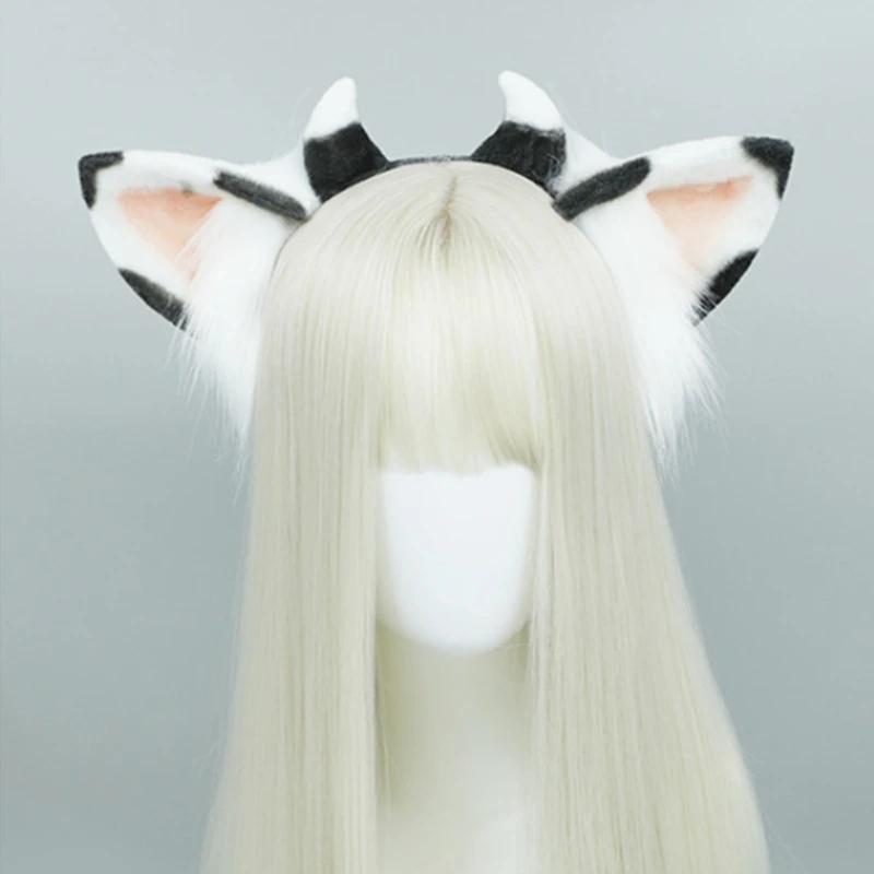 Plush Ears Hair Hoop Halloween Cow Ears Headband Furry Cartoon Animal Hairband Anime Fancy Dress Cosplay Headdress