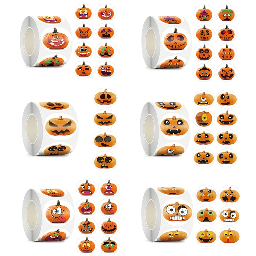 500 قطعة ملصقات هالوين مستديرة أكياس الحلوى الديكور اليقطين ملصقات هدية التعبئة والتغليف ختم بطاقات ذاتية اللصق ملصقات