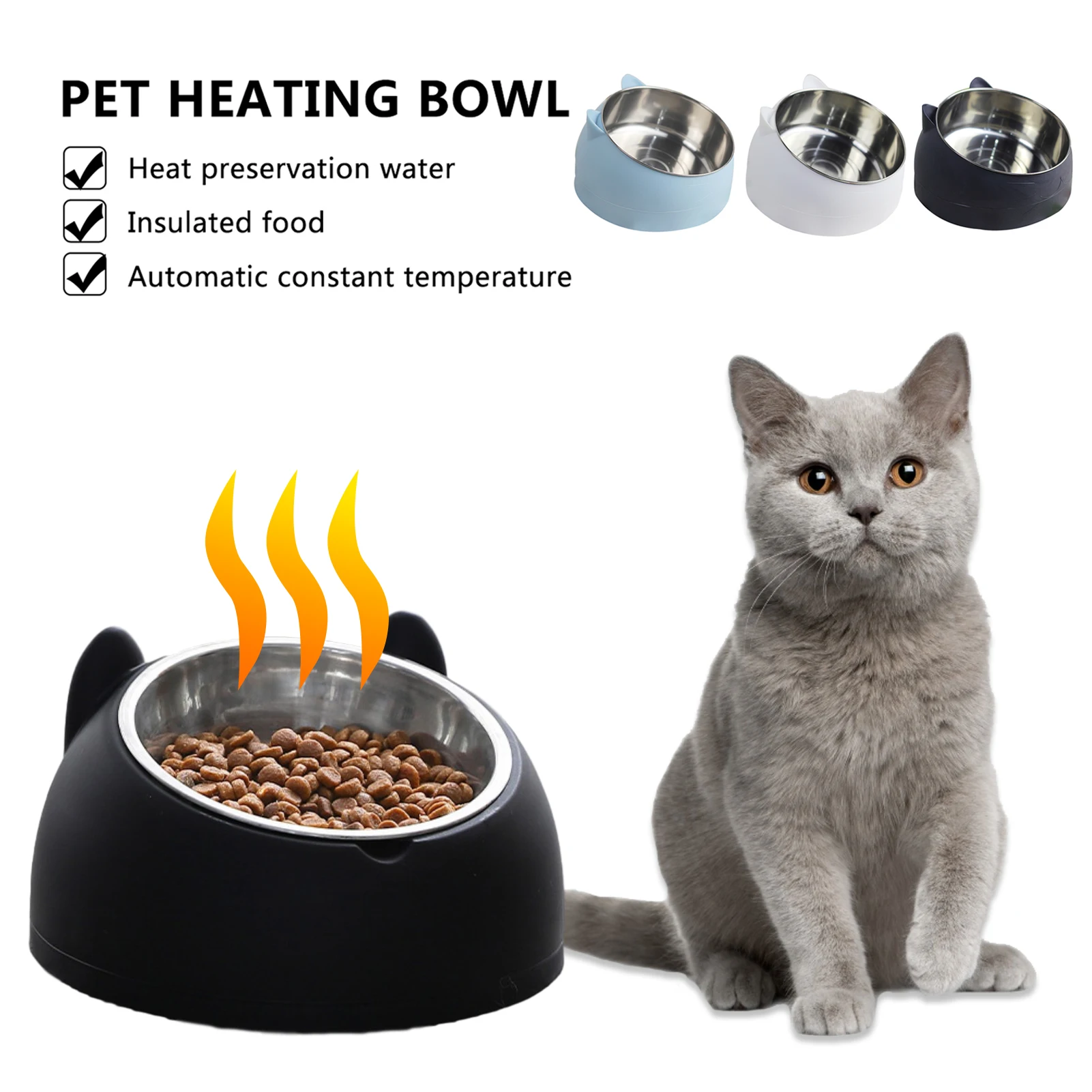 Heat Pet Bowl Temperature-controllable Dog Water Dispenser 304 Stainless Steel Pet Feeder Dish For Puppy Cat Ect