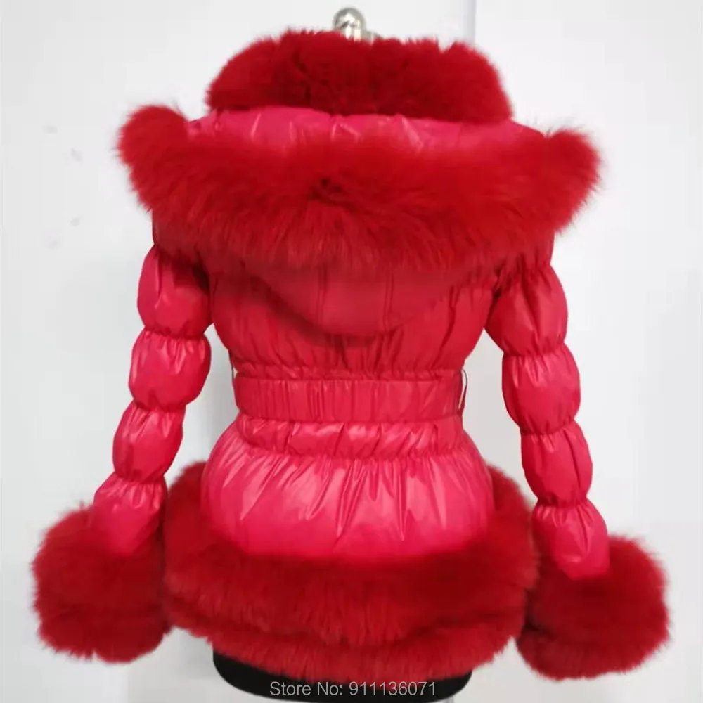 Custom Fox Fur Jacket Ladies And Children Size Puffer Jacket Winter Fluffy Fur Down Coats