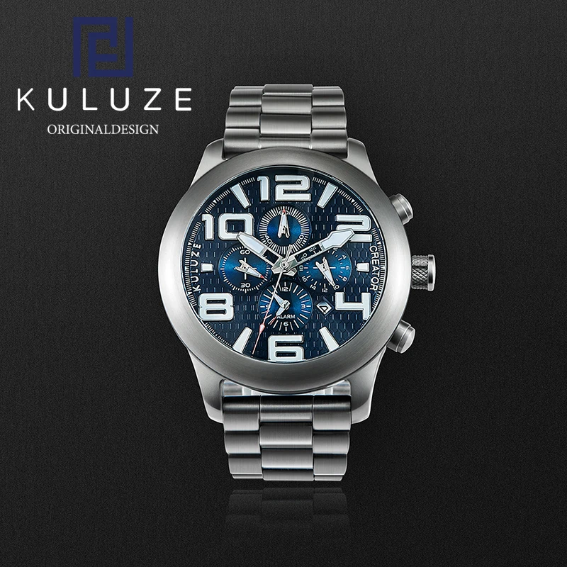 KULUZE Fashion Outdoor Sport Watch Men Multifunction Watches Alarm Clock Chrono  Titanium Watch Reloj Hombre