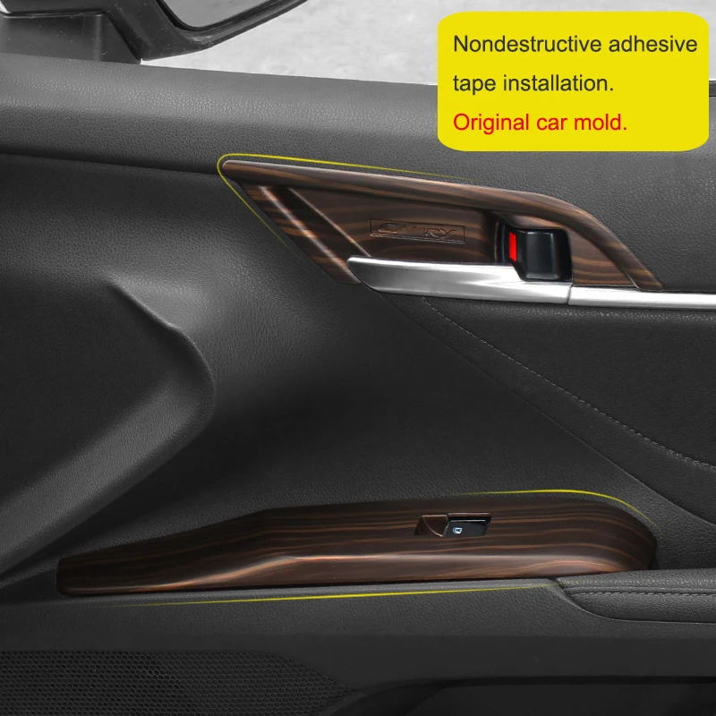 QHCP Car Gold Wood Grain Interior Trim Gear Head Sticker Water Cup Panel Air Vent Frame Armrest Box Cover For Toyota Camry 18-22