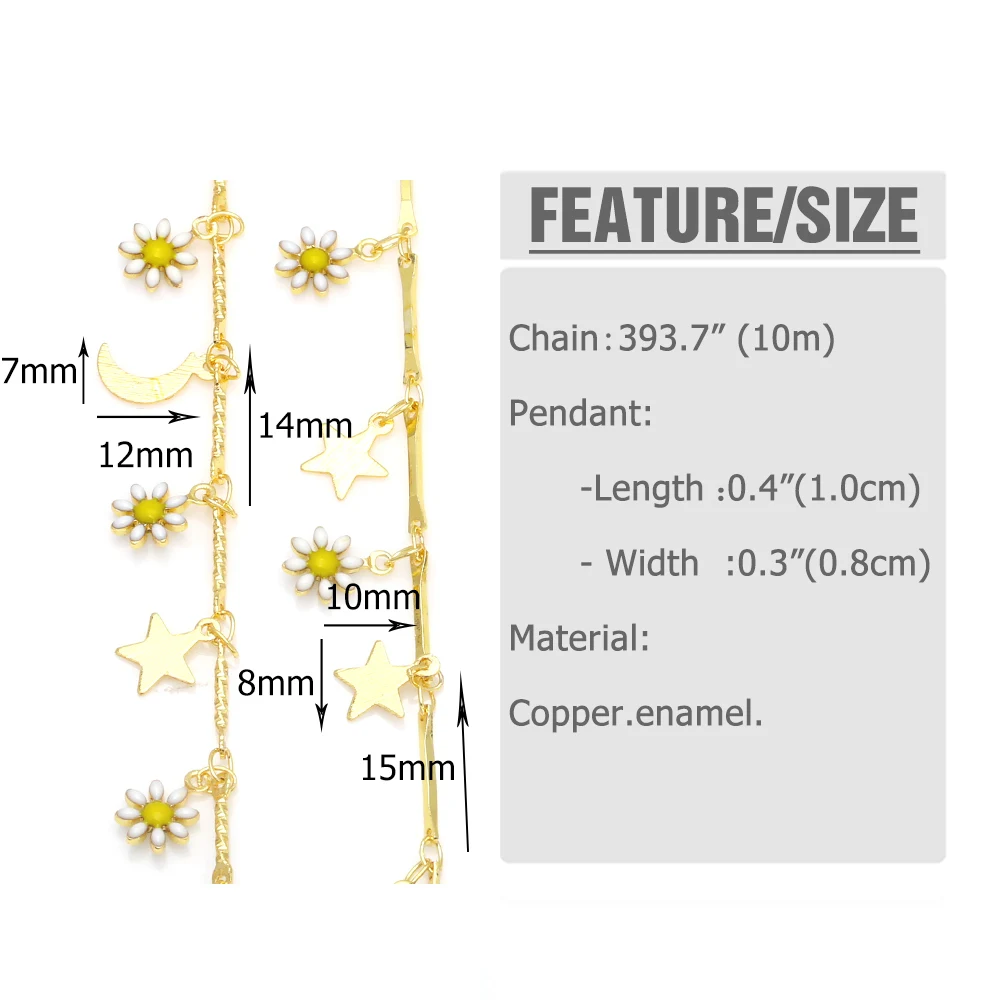 10M Copper Daisy Moon Star Handmade Twist Chain for Jewelry Making Genuine Gold Plated Jewelry Components cana010