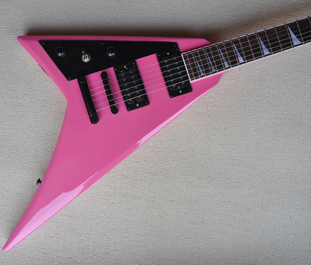 6 Strings Pink Left Handed V Shaped Electric Guitar,Rosewood Fretboard