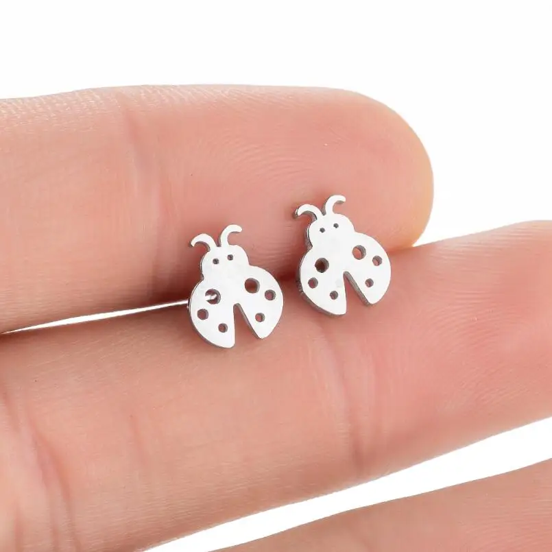 New Arrival Ladybug Insect Stainless Steel Earrings Punk Small Dragonfly Scorpion Stud Earrings Girls Party Gifts Anime Jewelry