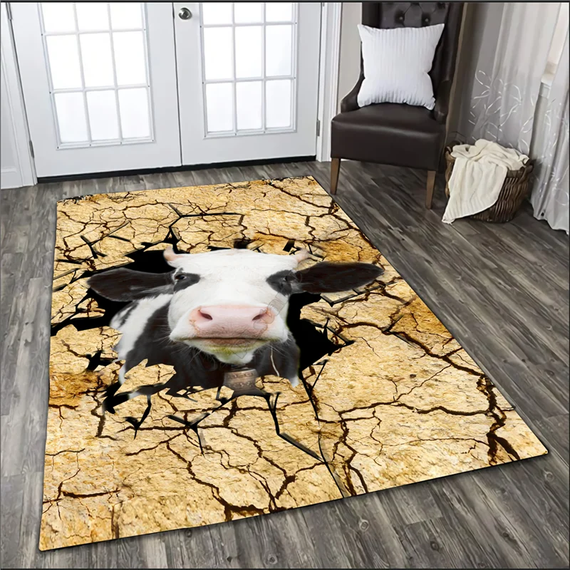 Dairy Cattle Crack 3D All Over Printed Non-slip Mat Dining Room Living Room Soft Bedroom Carpet