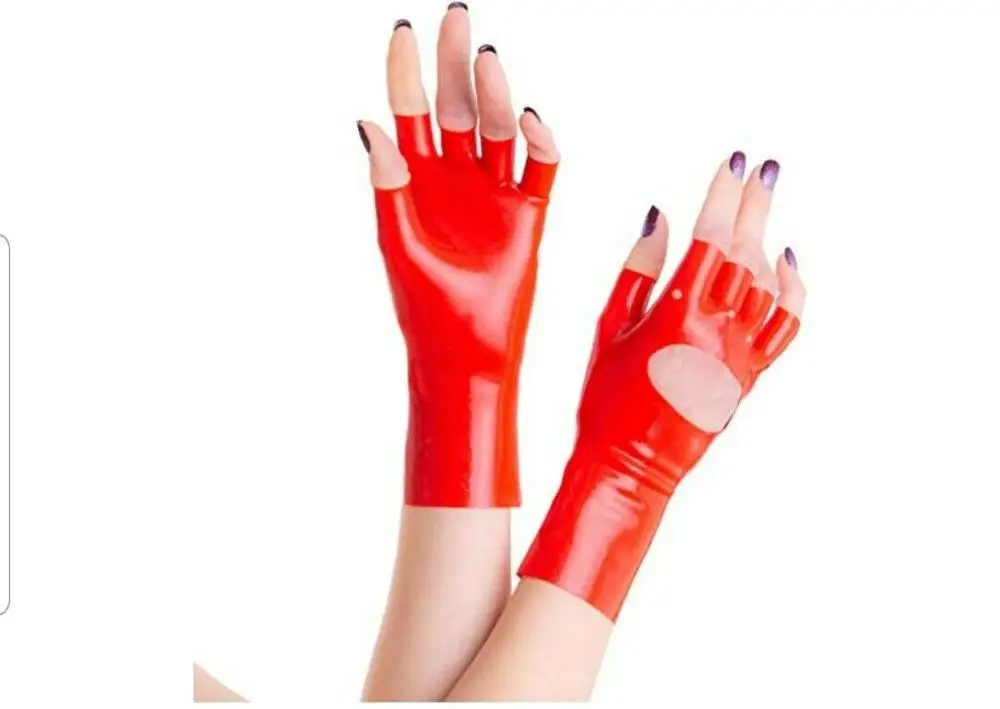 Handmade Rubber Red Latex Unisex Short Gloves Finger Fetish Cosplay Red Gloves