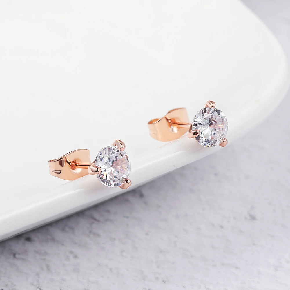 Pendientes de circonia cúbica para mujer, aretes sencillos de 0,7 quilates, Color oro rosa, Color plateado, joyería de piedra AAA + CZ, brincos E435