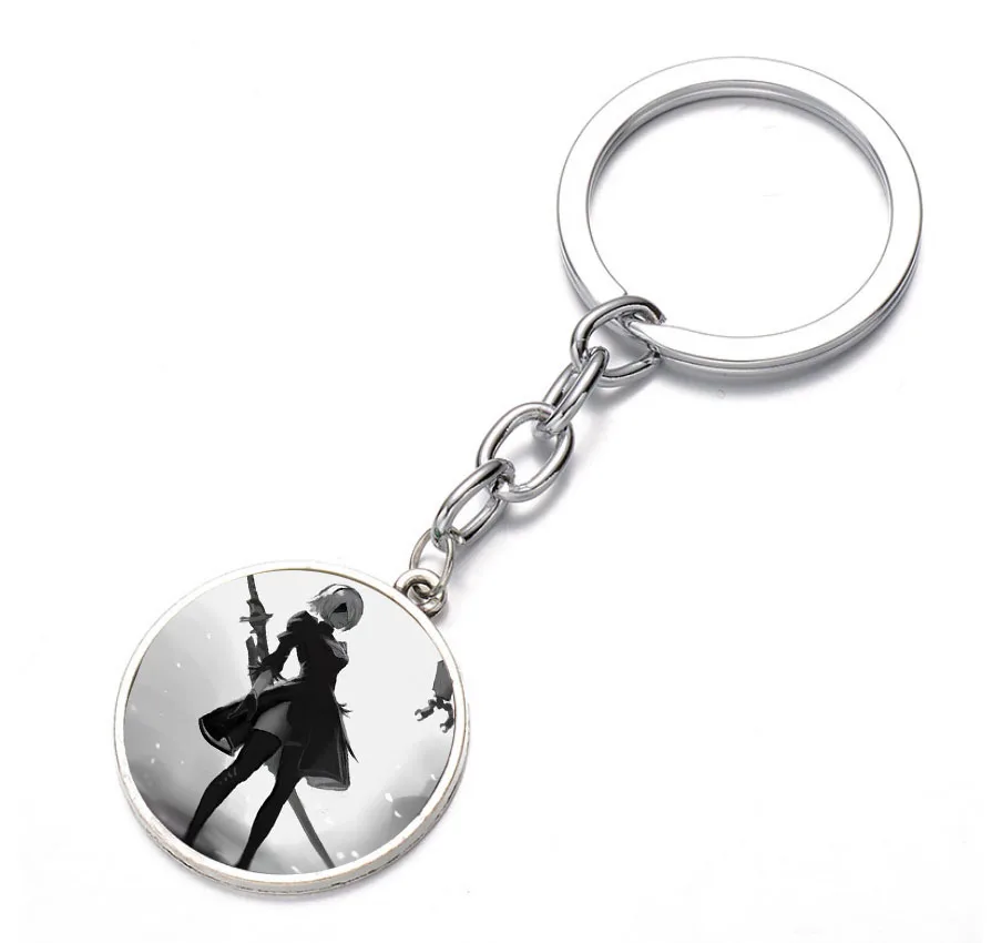 anime game NieR:Automata Keychain Glass Dome Key Chain Bag Charm Pendant Bronze black Holder Kids boys Christmas Gift key ring