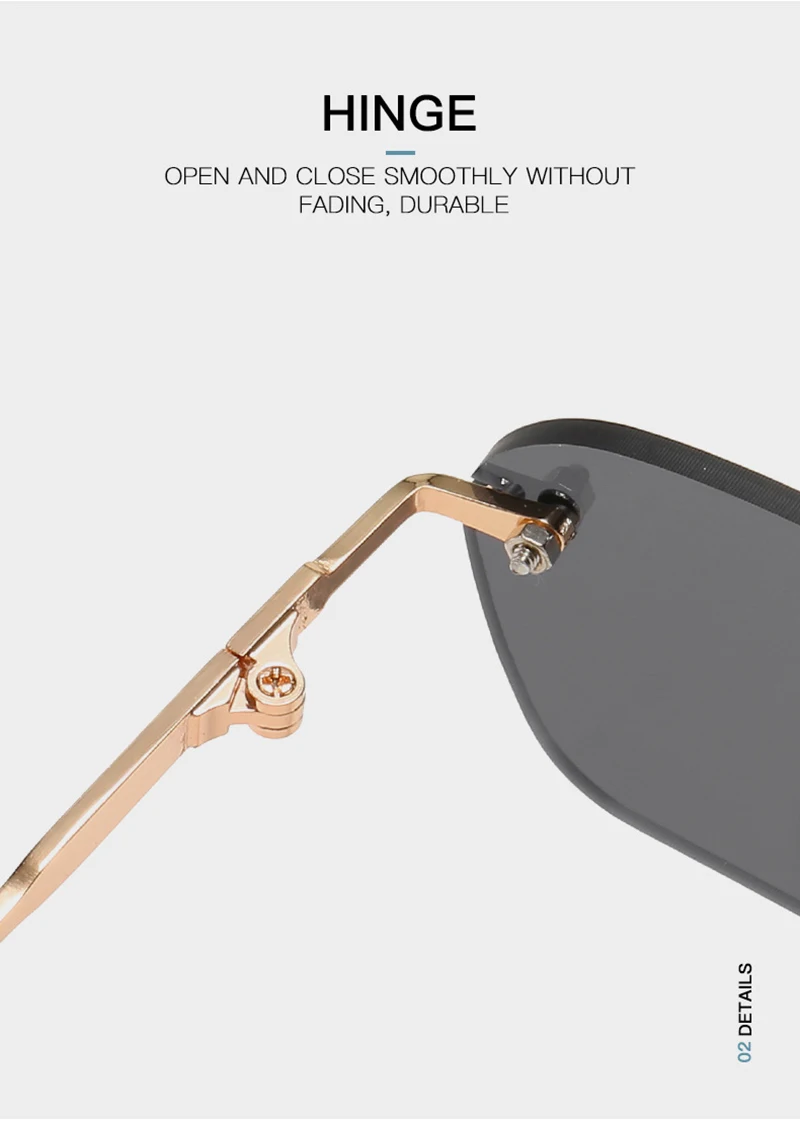 Mode Randlose Sonnenbrille Männer Frauen Klassische Leichte Sonnenbrille Für Männliche Luxus Rechteck Rahmenlose Brillen UV400 – Detail 4