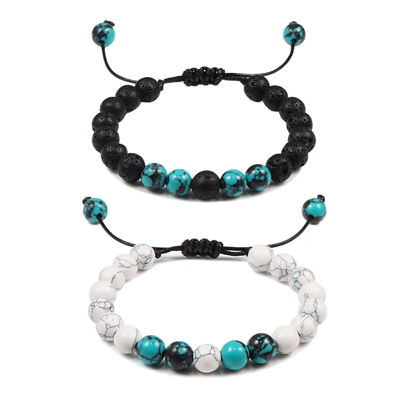 Couples Distance Bracelets Natural Stone Blue Pine lava stone Yin Yang Beaded Woven Bracelets for Men Best Friend Jewelry Gifts