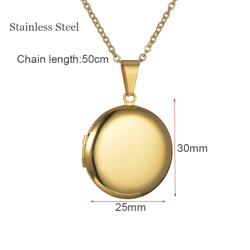 Custom Photo & Text Stainless Steel Locket Necklace Pendant 25mm Round Photo Locket Jewelry Gifts for Women Men 3 Colors