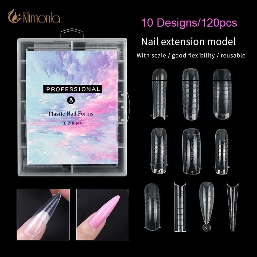 120 Pcs/Set Clear Dual Forms Nail System Full Cover Quick Building Gel Mold Tips Nail Extension Molds Upper Forms For Nails Tips