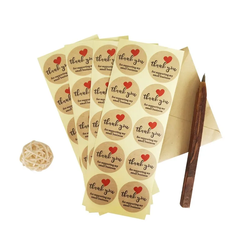 100pcs/pack Thank you red love for supporting my small business kraft paper seal sticker Packing bag 35*35mm