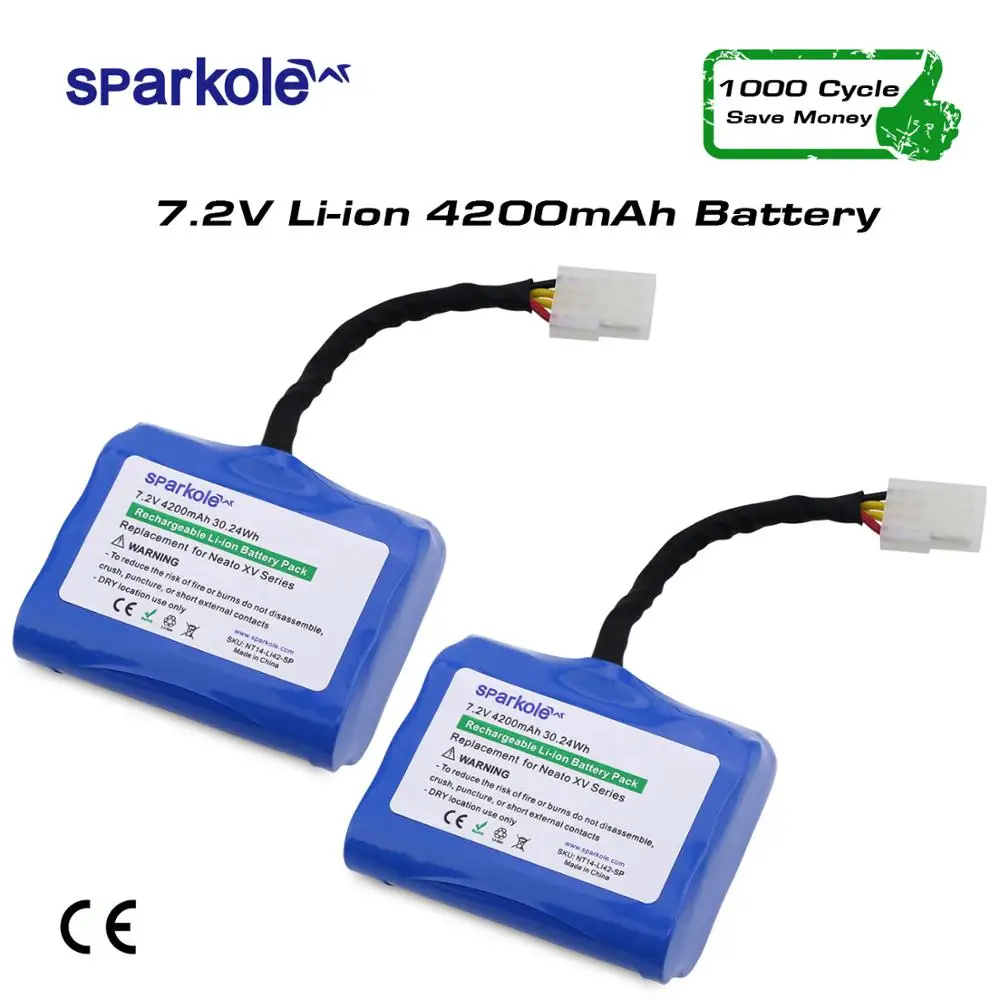 Sparkole 4200mAh Lithium battery for Neato XV-11 XV-12 XV-14 XV-15 XV-25 XV-21 XV Signature Pro Robotic Vacuum Cleaner 2Pack