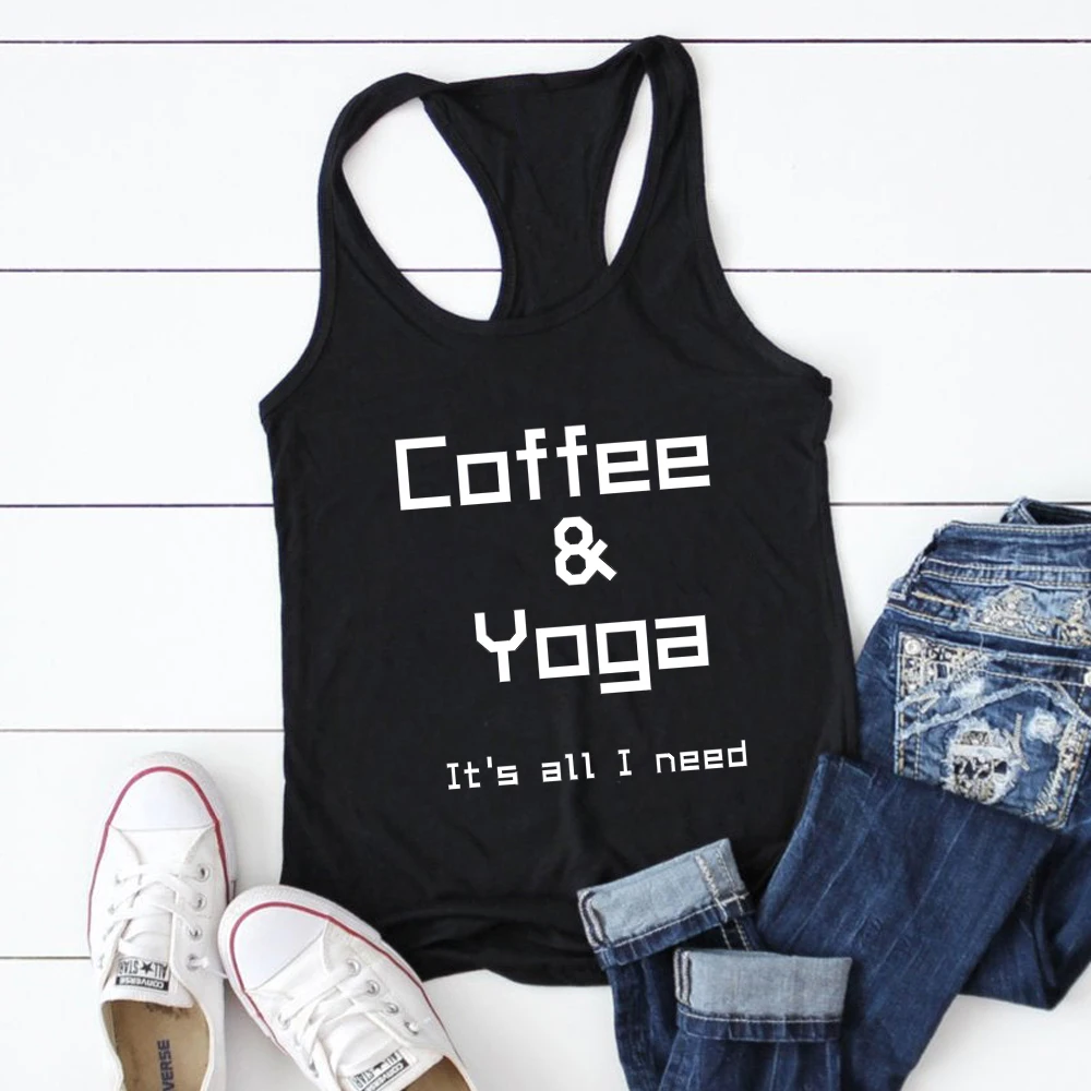 Vest Coffee Yoga Wine Repeat Tanks Funny Women's Raceback Gym Workout Shirt Casual Summer Sleeveless Black Running Exercise Tops