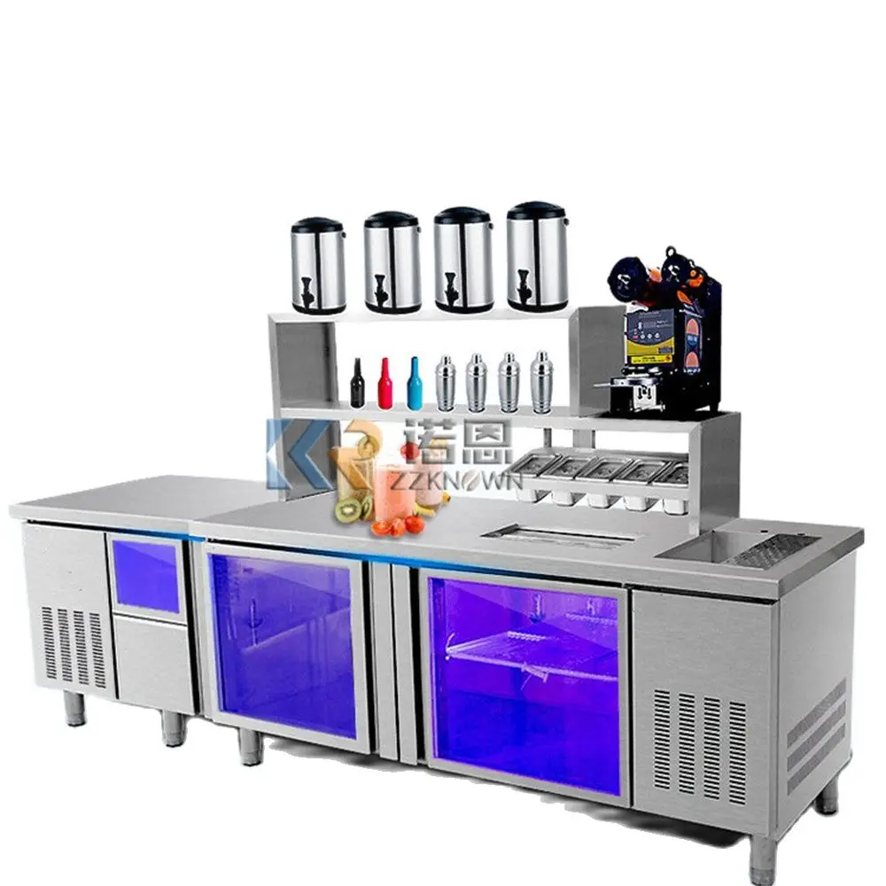 

Bubble Tea Shop Counter Milk Tea Bar Counter Customized Stainless Steel Refrigeration Frozen Bubble Tea Counter Bar with Fridge