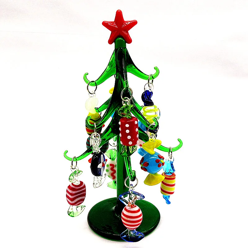 Individuelle Handarbeit Murano Glas Weihnachten Baum Figuren Ornamente Mit 12 stücke Bunte Süßigkeiten Anhänger Hause Desktop Decor Zubehör