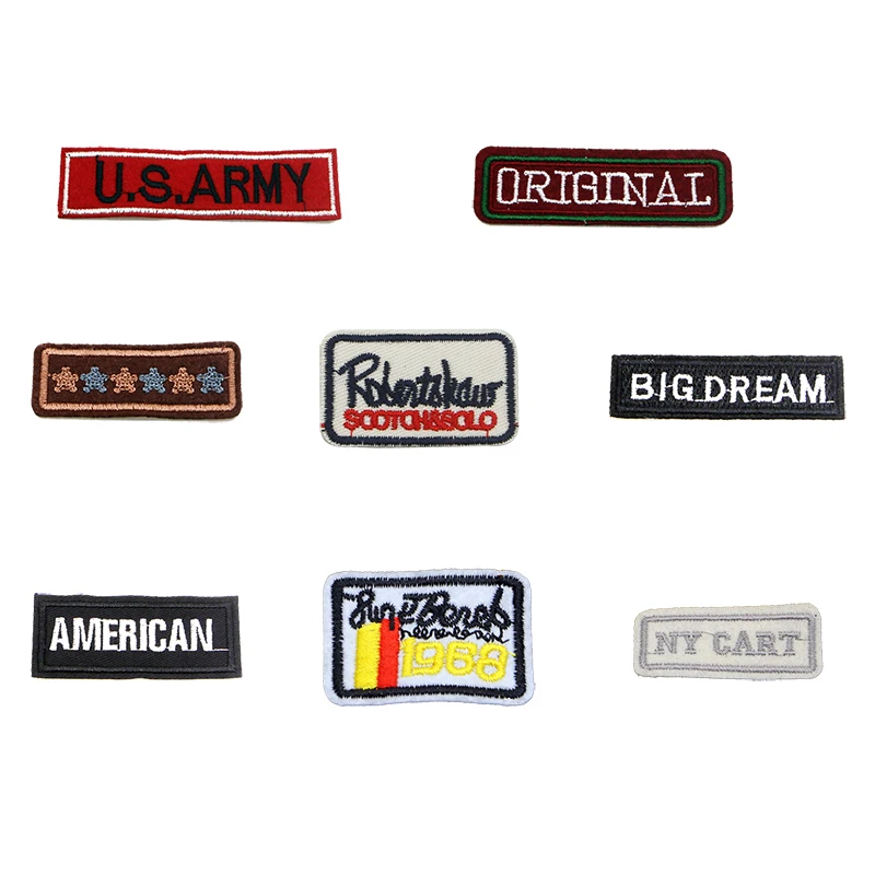 2pcs Embroidery Sewing Ironed Glue Hot Rectangle English Logo Badge Stripe Clothing Bag Patch T-shirt Hat Shoes Backpack DIY