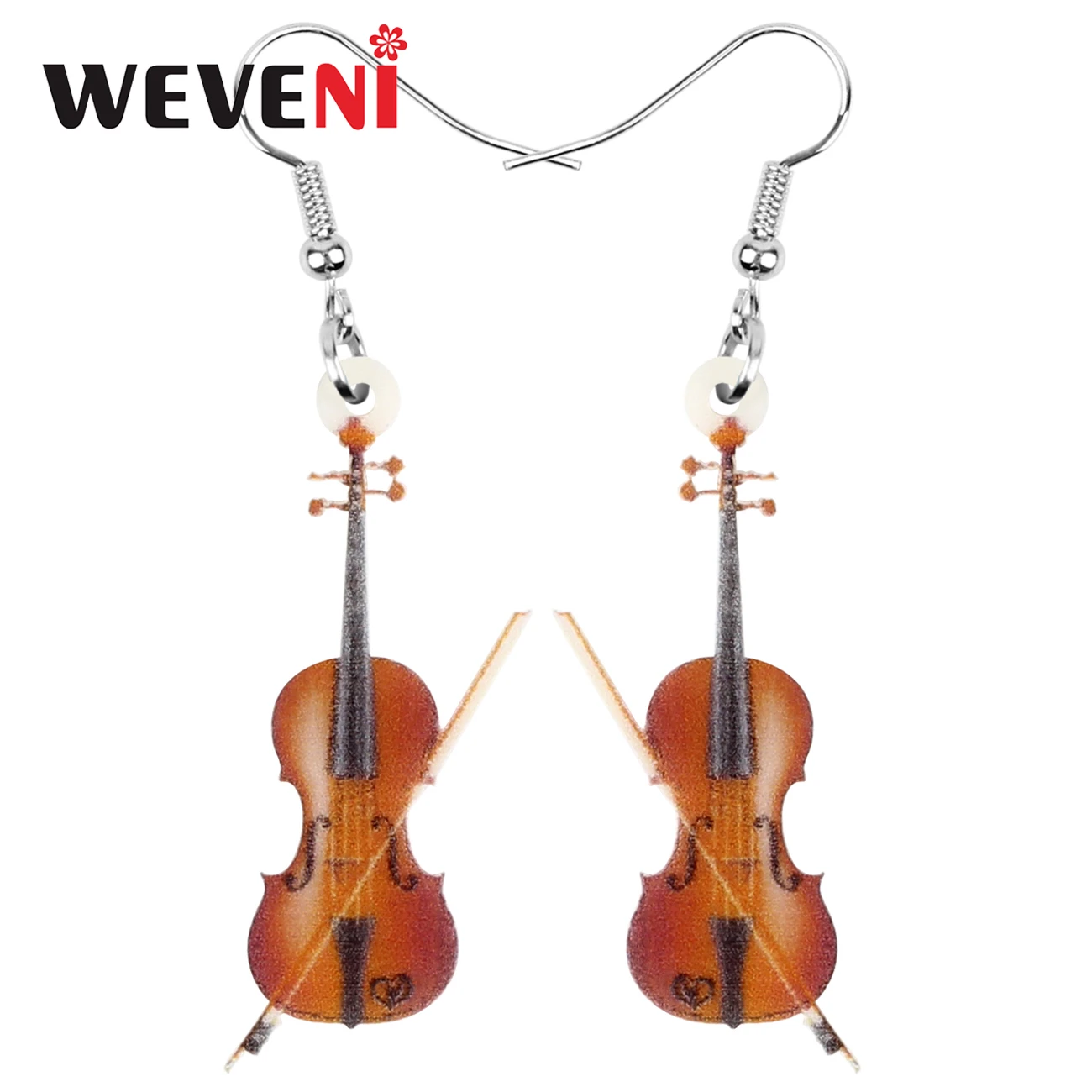 WEVENI Acrylic Wood Color Fiddle Violin Earrings Aesthetic Trendy Drop Dangle Jewelry For Women Girls Kid Vintage Gift Jewellery